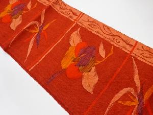 リサイクル　手織真綿紬草花模様織出し名古屋帯